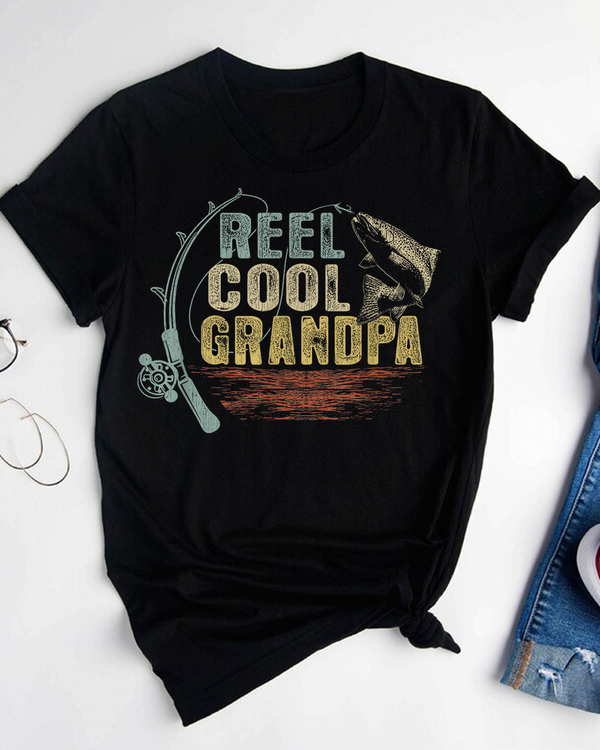 Mens Funny Fishing tee Vintage Reel Cool Grandpa T-Shirt