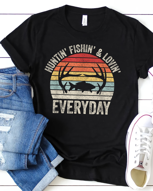 Vintage Retro Hunting Fishing Loving Everyday T-Shirt