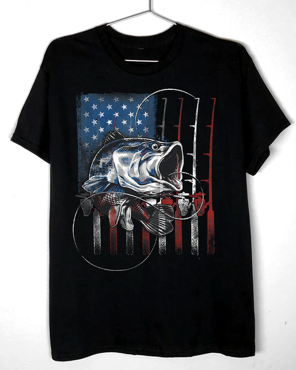 Fishing American Flag Vintage T-Shirt