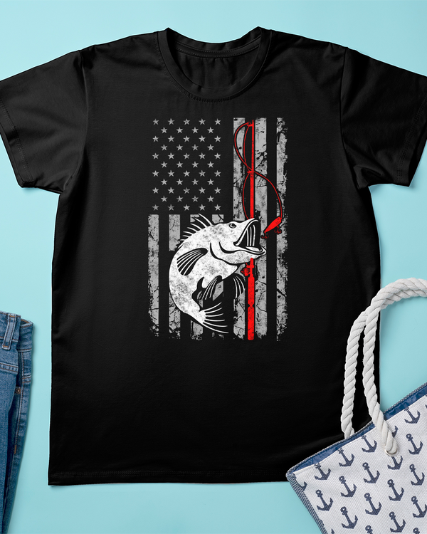 Fishing American Flag Vintage USA Bass Fisherman T-Shirt